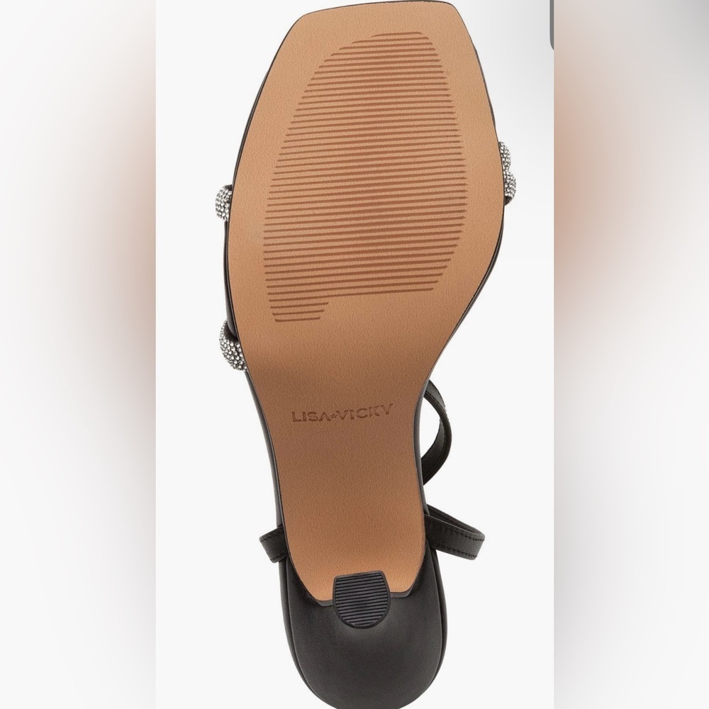 LISA VICKY Gem Crystal Ankle Strap Sandal Black Women's Sandals - Picture 7 of 15